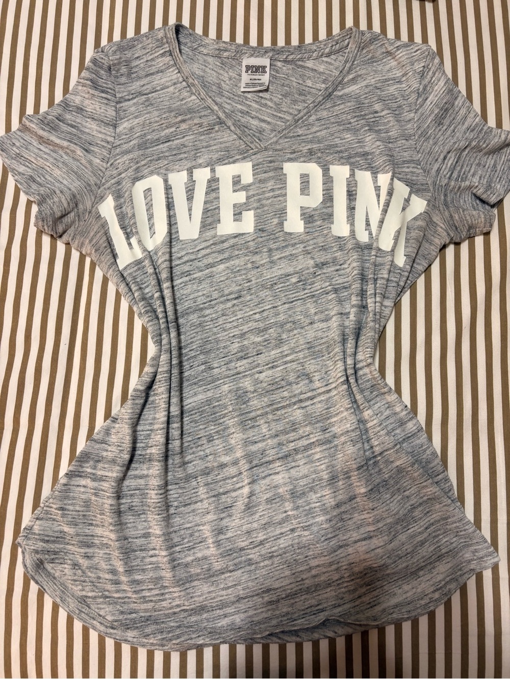 PINK Victoria's Secret Heather Gray 'LOVE PINK' Short Sleeve Tee